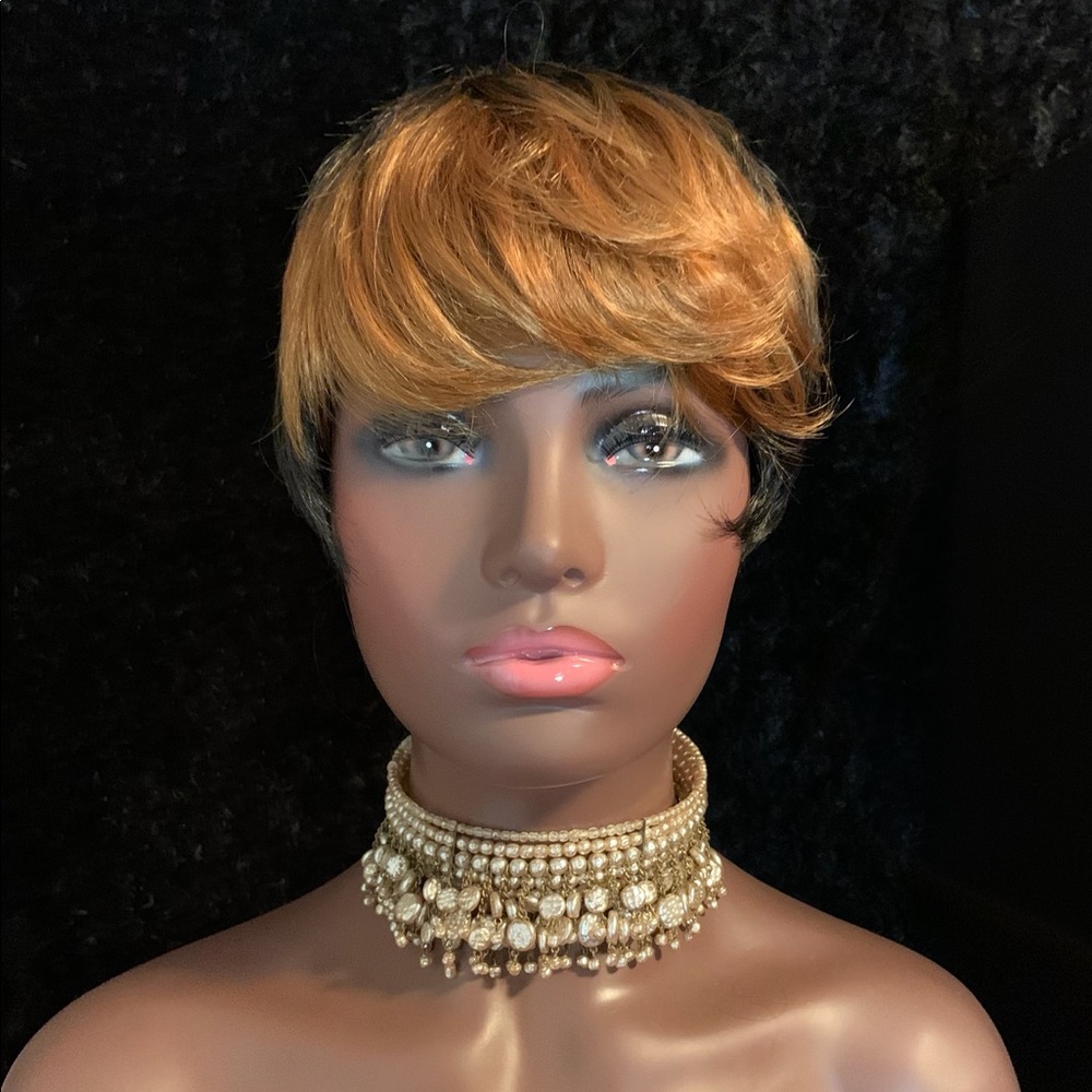 Short Auburn/Black Classic Synthetic Wig for Everyday or Events
